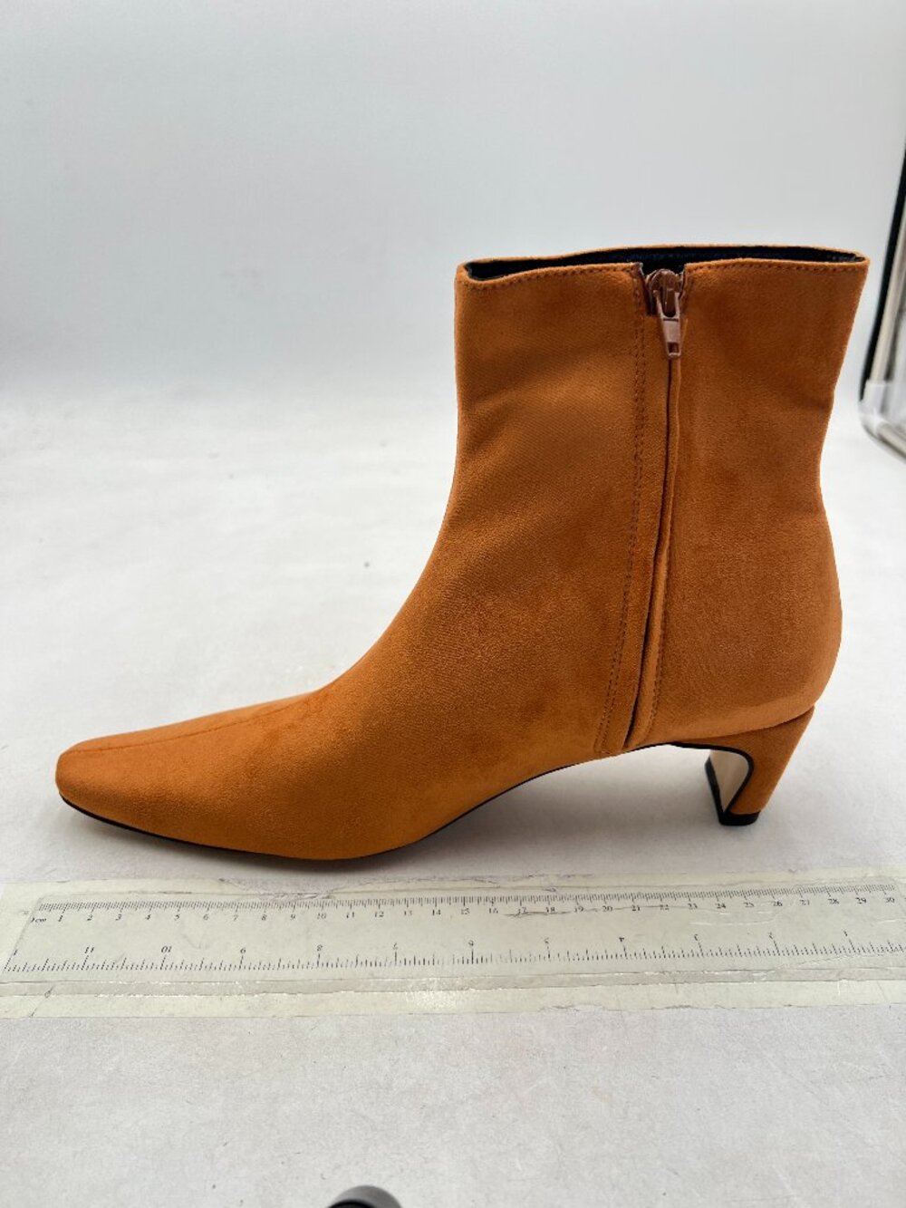 Brown Women Square Toe Comfort Kitten Low Heel Ankle Boots Pull On Booties